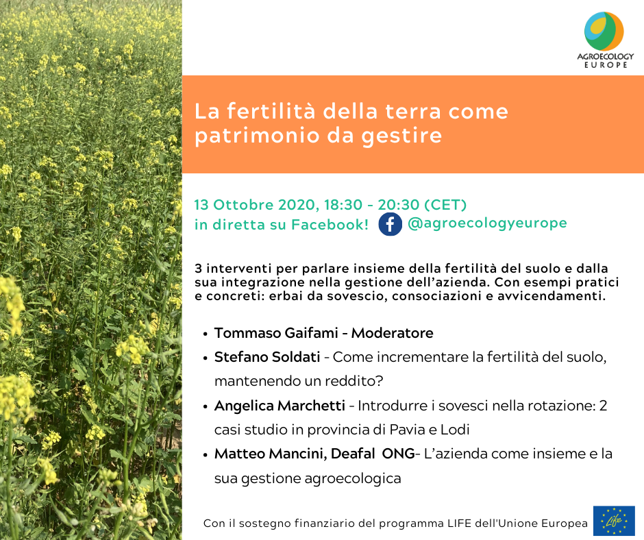 AEEU Webinar on “The fertility of the land as a heritage to be managed” in Italian  held on Tuesday 13th of October on our Facebook page!