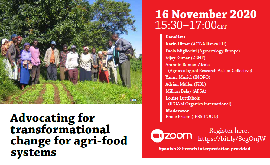 Webinar “Advocating for transformational change for agri-food systems” held on Monday 16th of November 2020