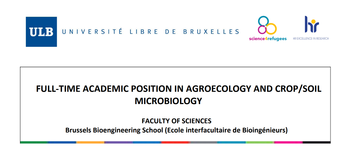 Job offer – Full-time academic position in Agroecology and Crop/Soil Microbiology at ULB – Faculty of Sciences Bioengineering School in Brussels