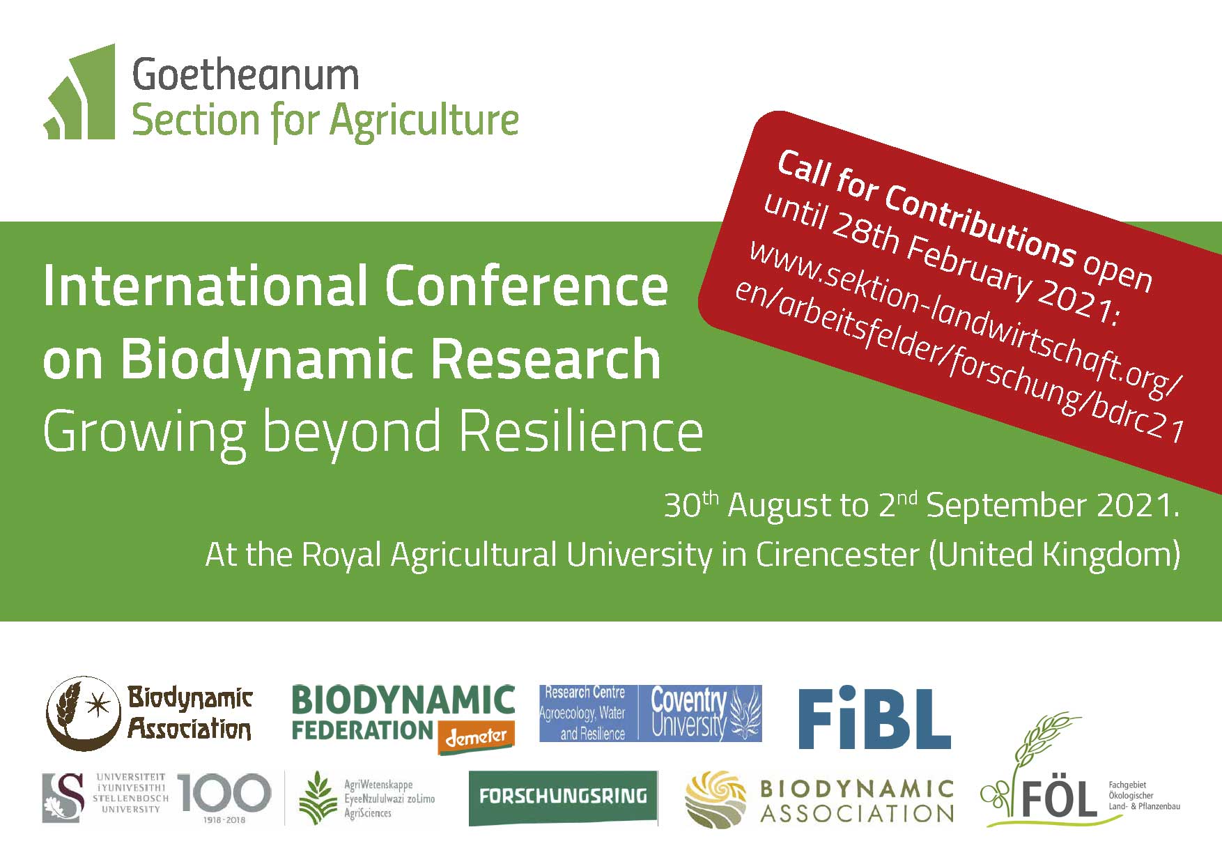 Call for Contributions – International Conference on Biodynamic Research: Growing beyond Resilience (Deadline: 28th February 2021)