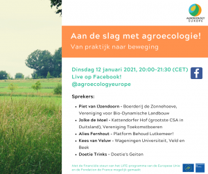 AEEU introductory webinar on Agroecology held on Tuesday 12th of January 2021 in Dutch on our Facebook page!