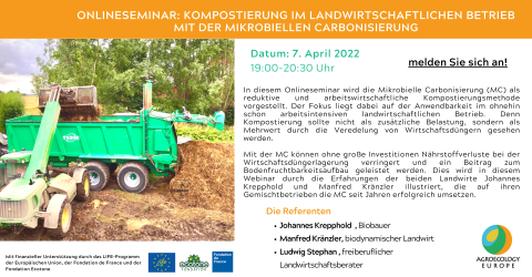 Agroecology Europe Webinar “On-farm composting with Microbial Carbonisation”on the 7th of April 2022 from 19:00 to 20:30 (in German)