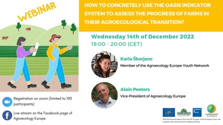 Save the date for the Webinar : “How to concretely use the OASIS indicator system to assess the progress of farms in their agroecological transition” on the 14.12 from 19:00 to 20:00 CET
