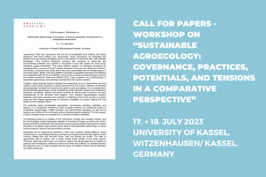 Call for papers – Workshop on ‘Sustainable Agroecology: Governance, practices, potentials, and tensions in a comparative perspective’
